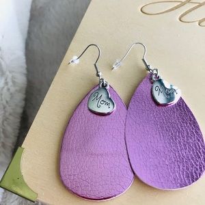 Leather “mom” earring with silver charm